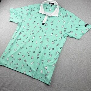 Bad Birdie Mens Golf Polo Shirt Large Mint Green Cocktail Print Performance L